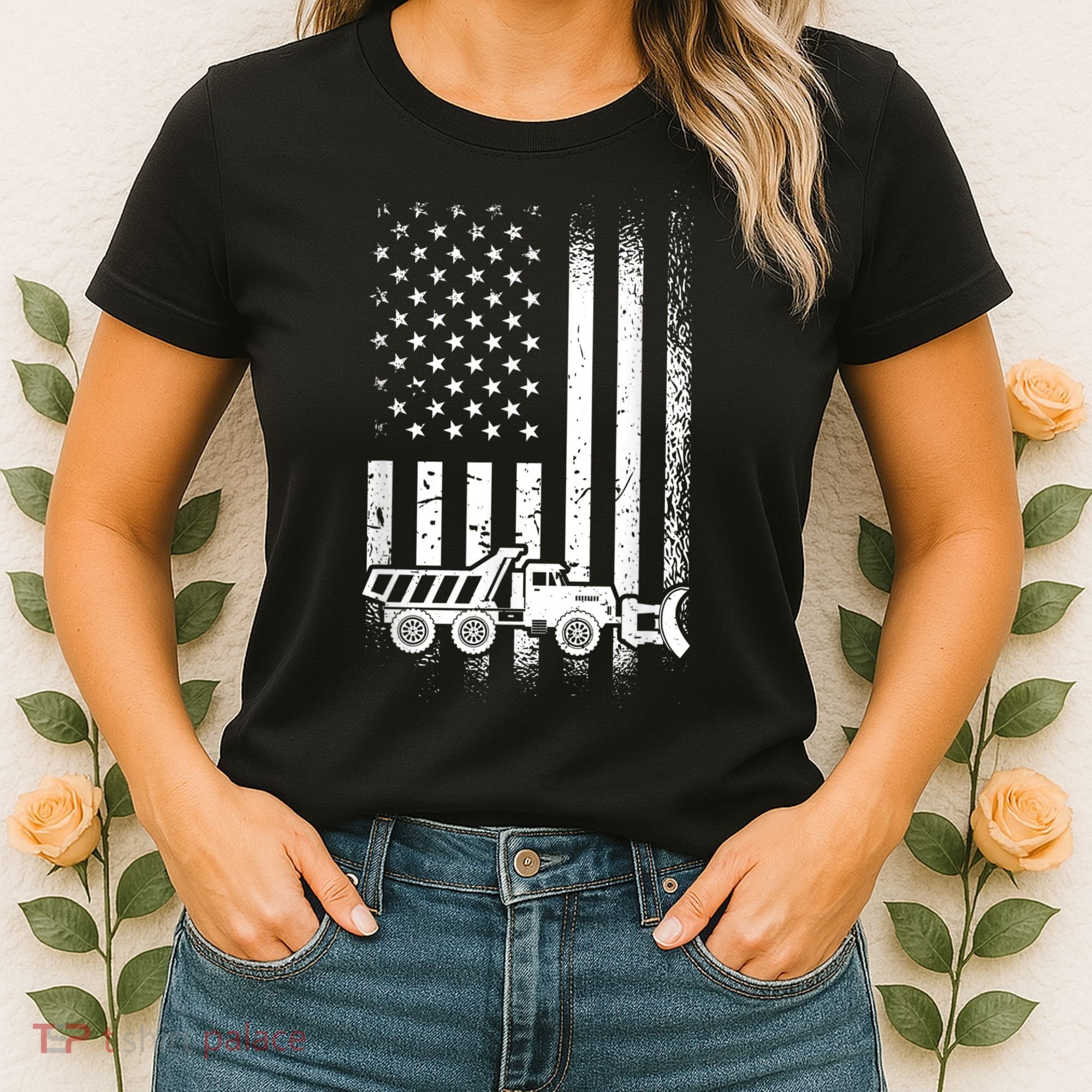 American Flag Snow Plow Driver, Snow Plowing Women's T-Shirt