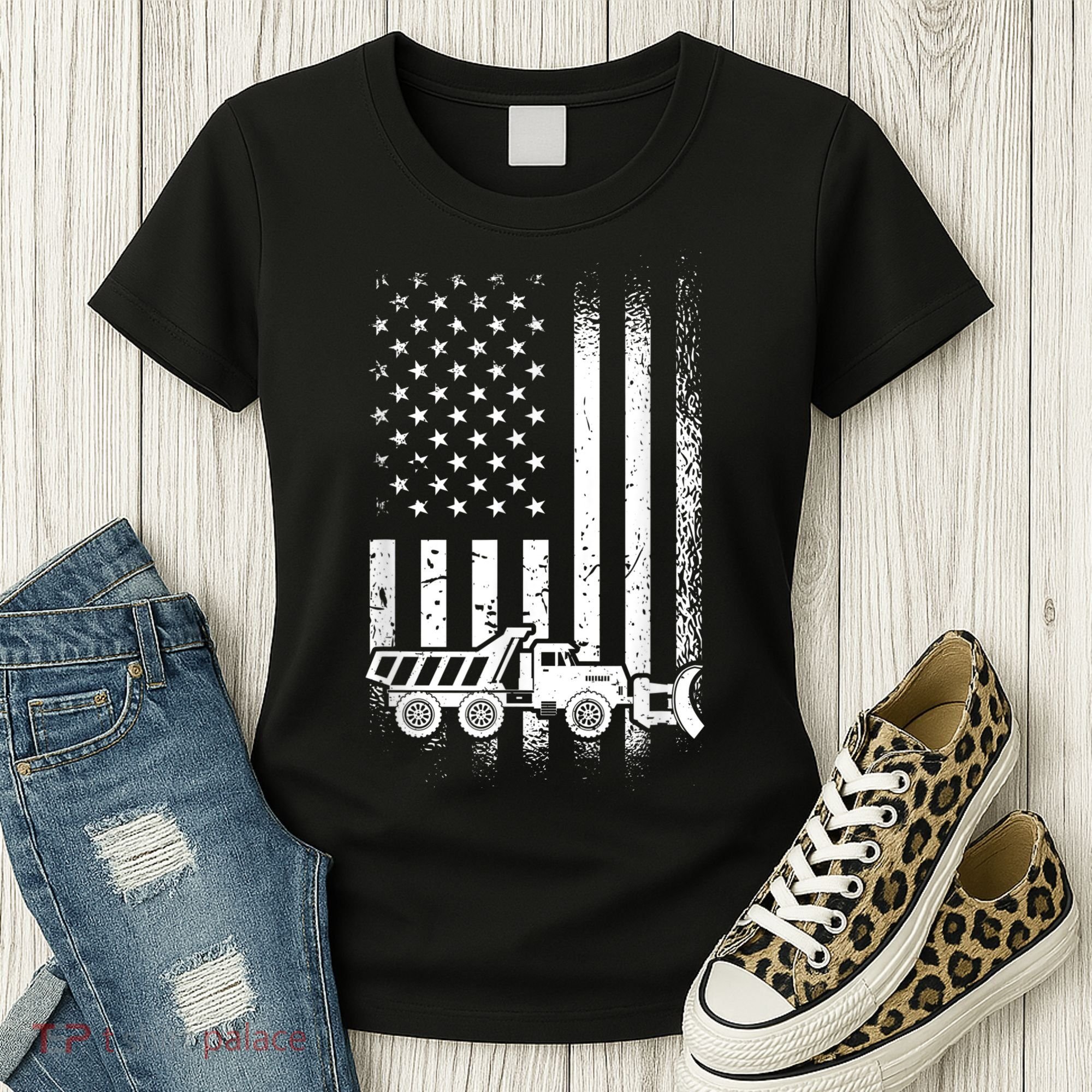 American Flag Snow Plow Driver, Snow Plowing Women's T-Shirt