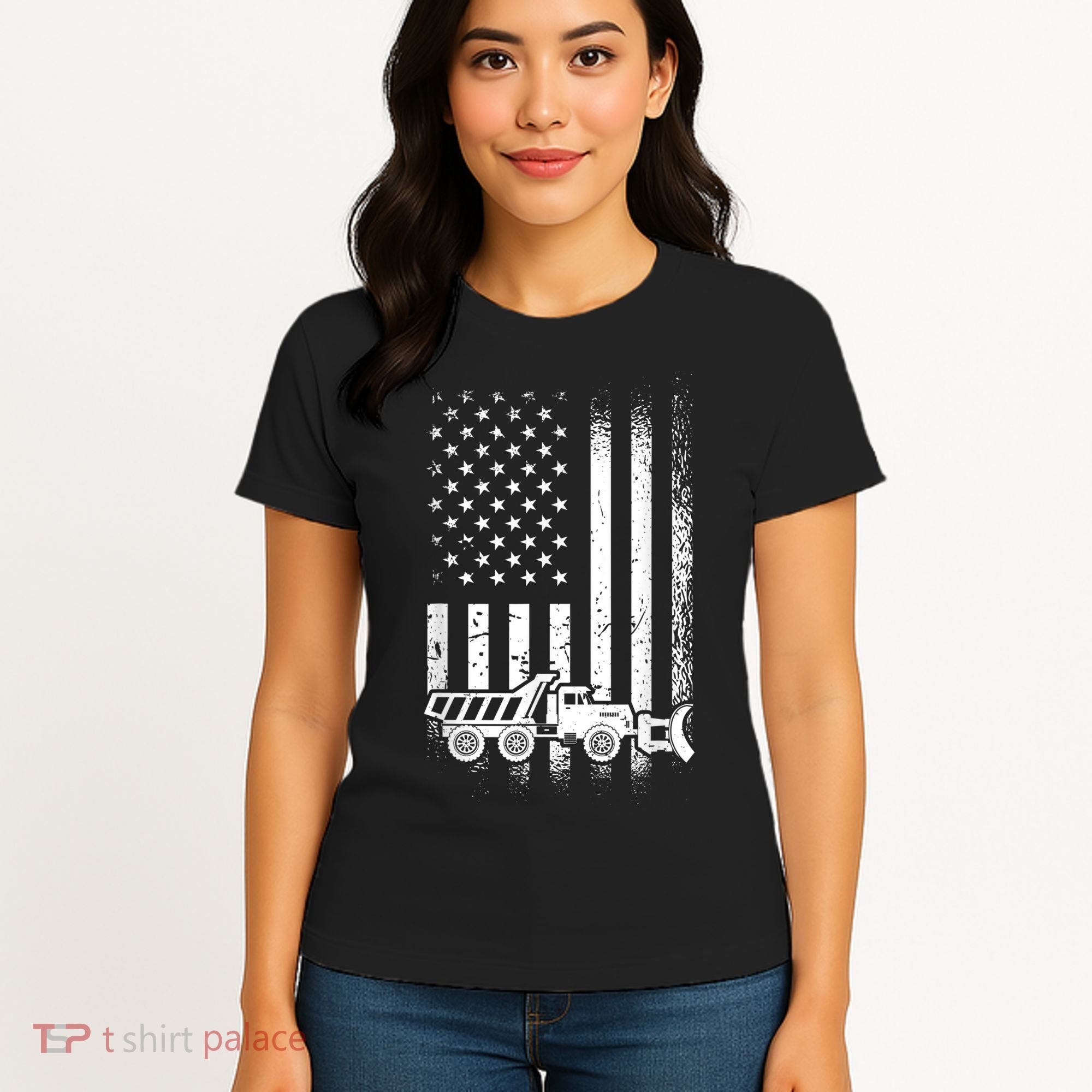 American Flag Snow Plow Driver, Snow Plowing Women's T-Shirt