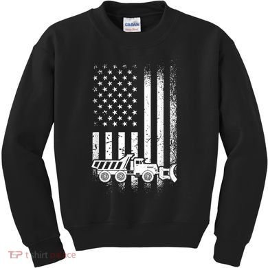 American Flag Snow Plow Driver, Snow Plowing Kids Sweatshirt