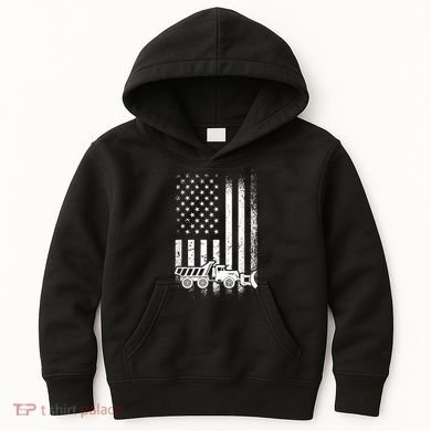 American Flag Snow Plow Driver, Snow Plowing Kids Hoodie