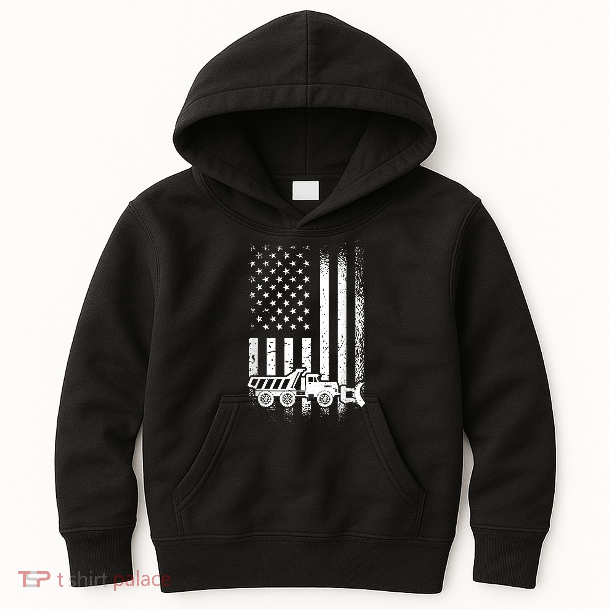 American Flag Snow Plow Driver, Snow Plowing Kids Hoodie