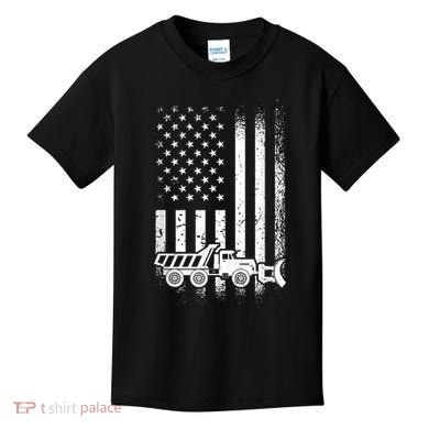 American Flag Snow Plow Driver, Snow Plowing Kids T-Shirt