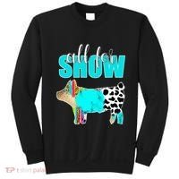 All For Show Livestock Pig Swine Cow Print Serape Turquoise Sweatshirt thumb 0