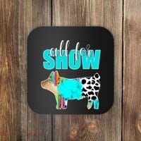 All For Show Livestock Pig Swine Cow Print Serape Turquoise Coaster thumb 0