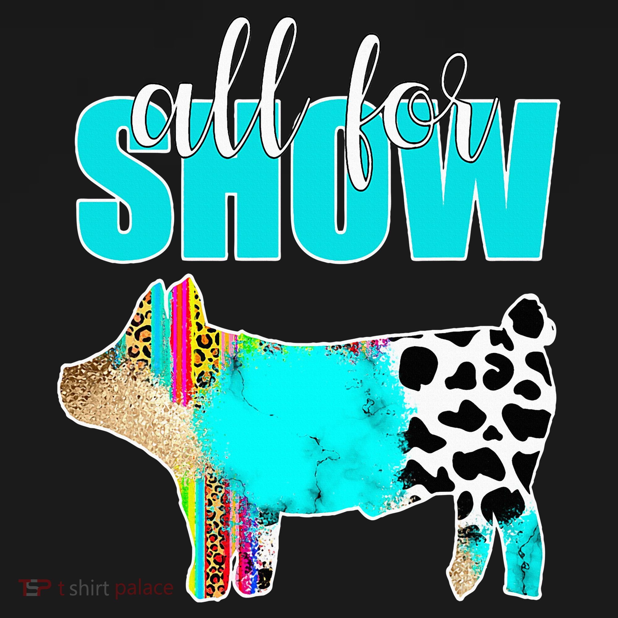 All For Show Livestock Pig Swine Cow Print Serape Turquoise Women's Hoodie