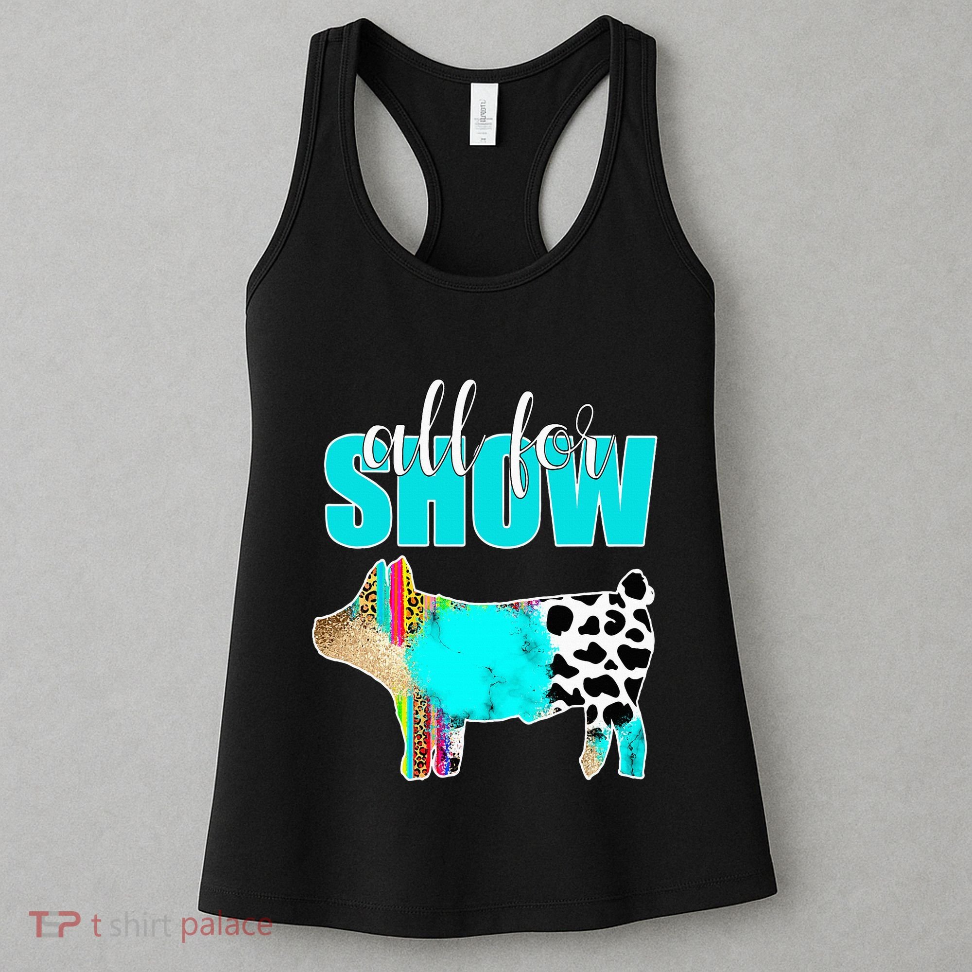 All For Show Livestock Pig Swine Cow Print Serape Turquoise Women's Tank Top