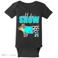 All For Show Livestock Pig Swine Cow Print Serape Turquoise Baby Bodysuit thumb 0