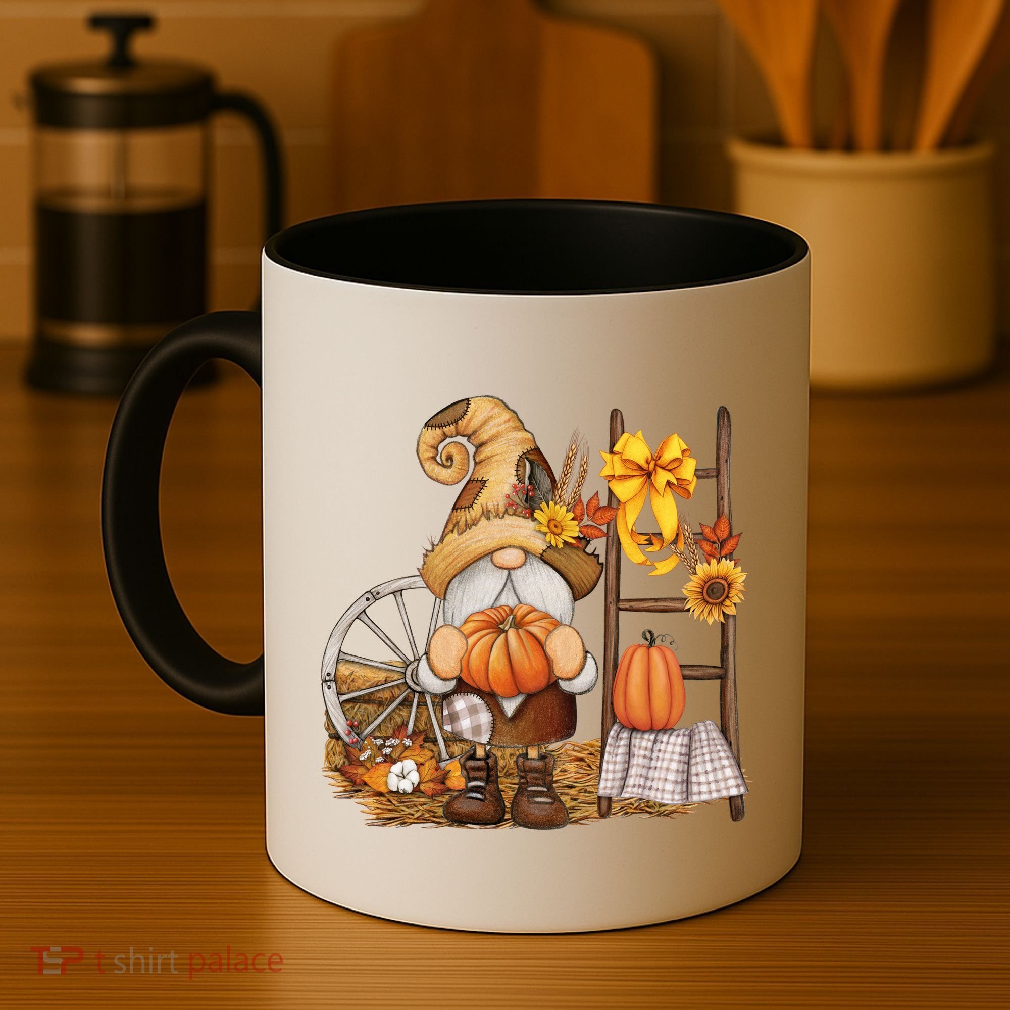 Autumn Fall Season Gnome Pumpkin Floral Coffee Mug