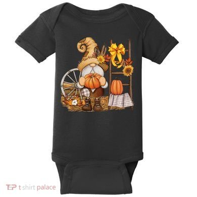 Autumn Fall Season Gnome Pumpkin Floral Baby Bodysuit