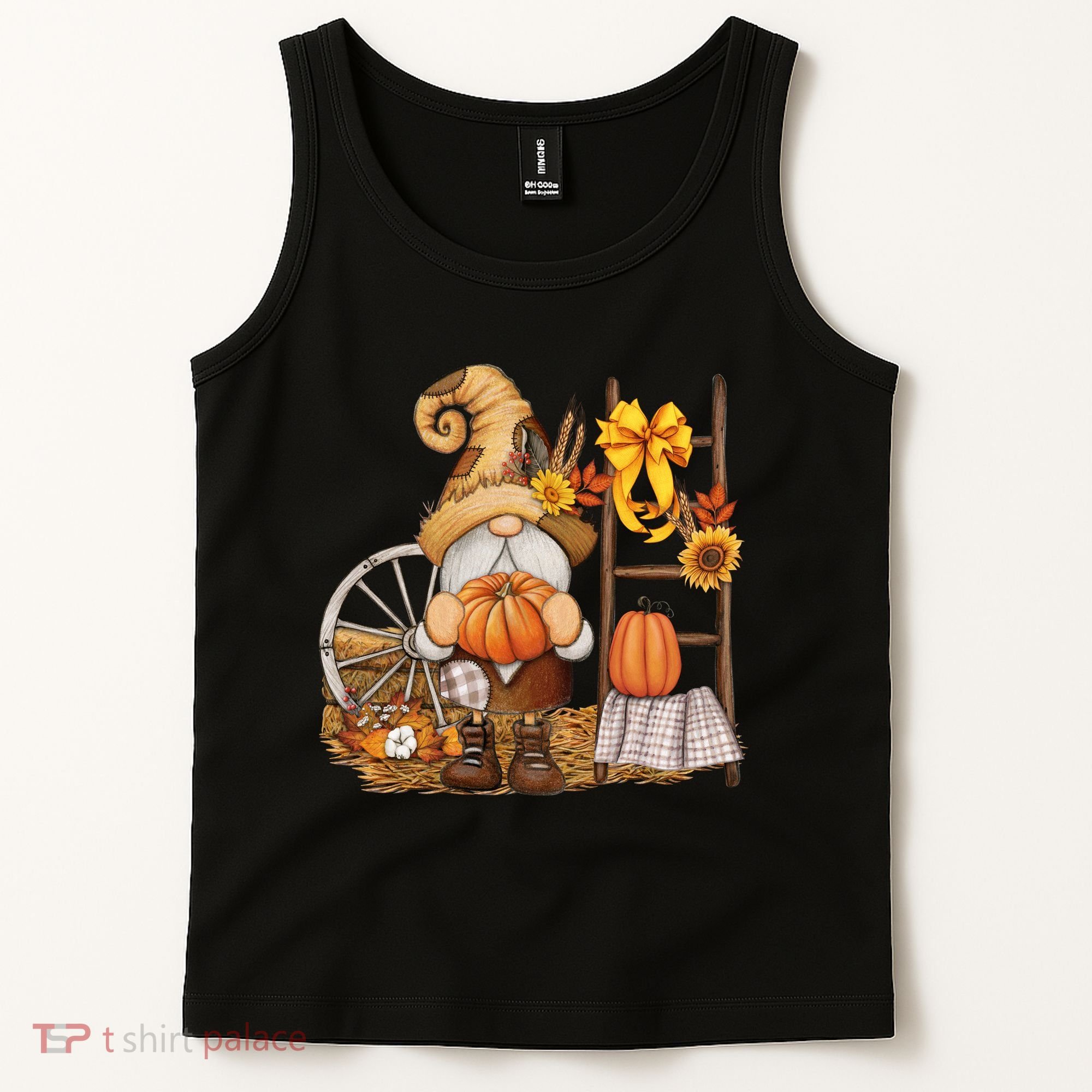Autumn Fall Season Gnome Pumpkin Floral Tank Top