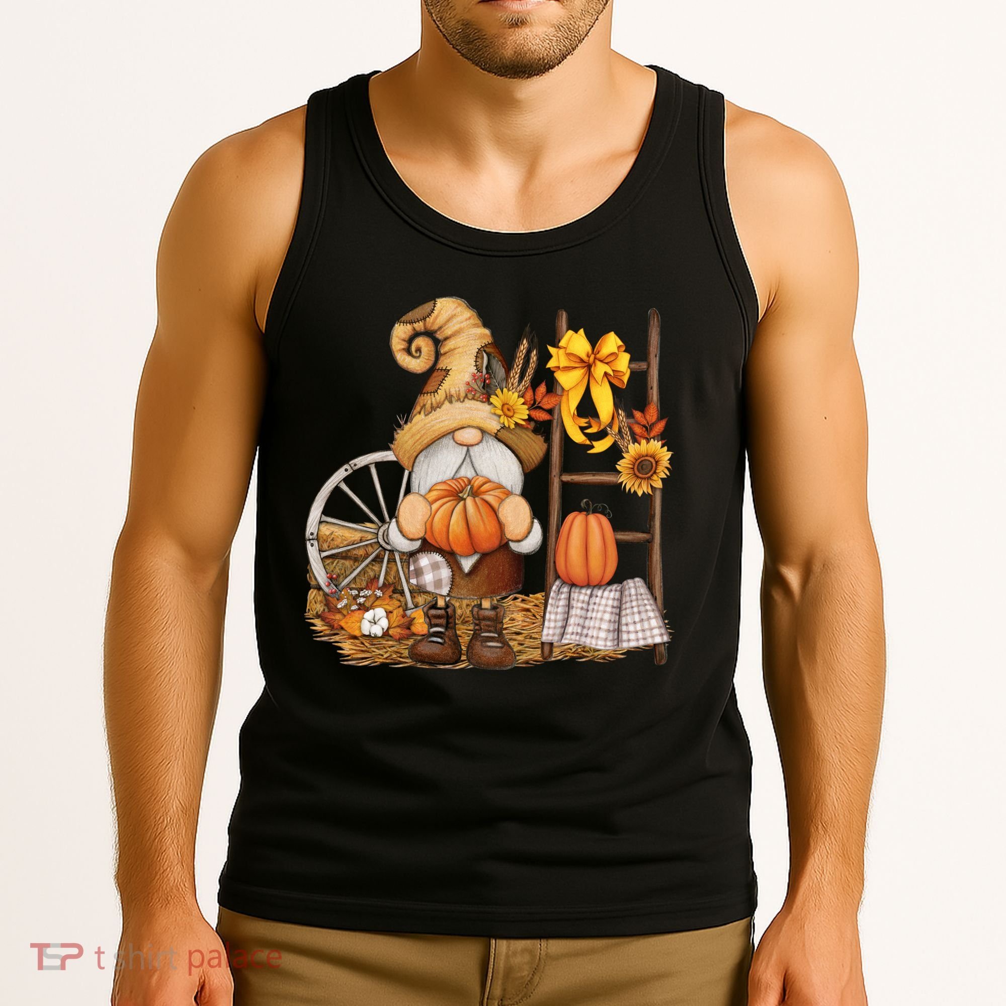 Autumn Fall Season Gnome Pumpkin Floral Tank Top