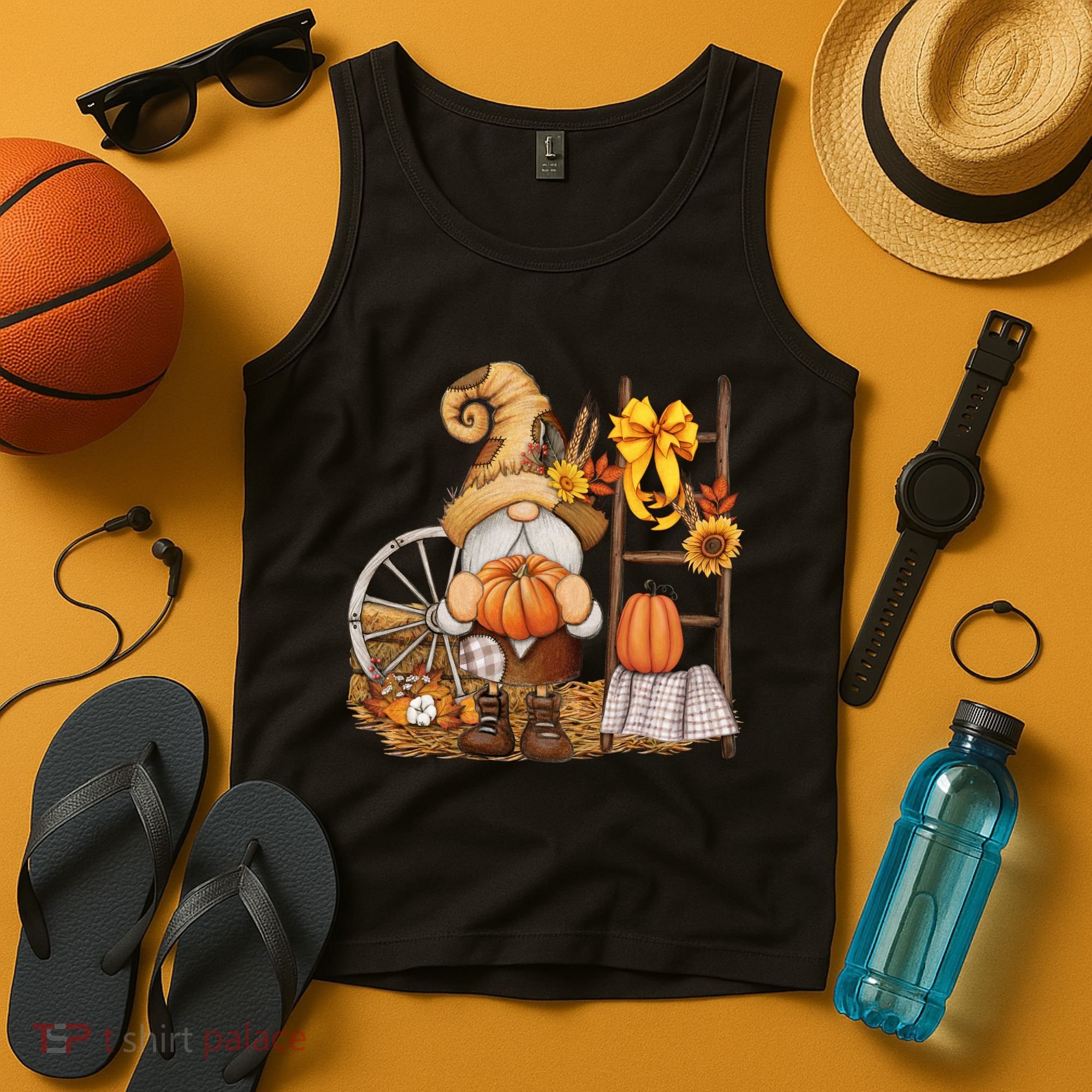 Autumn Fall Season Gnome Pumpkin Floral Tank Top
