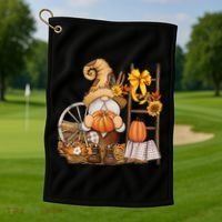 Autumn Fall Season Gnome Pumpkin Floral Golf Towel thumb 1