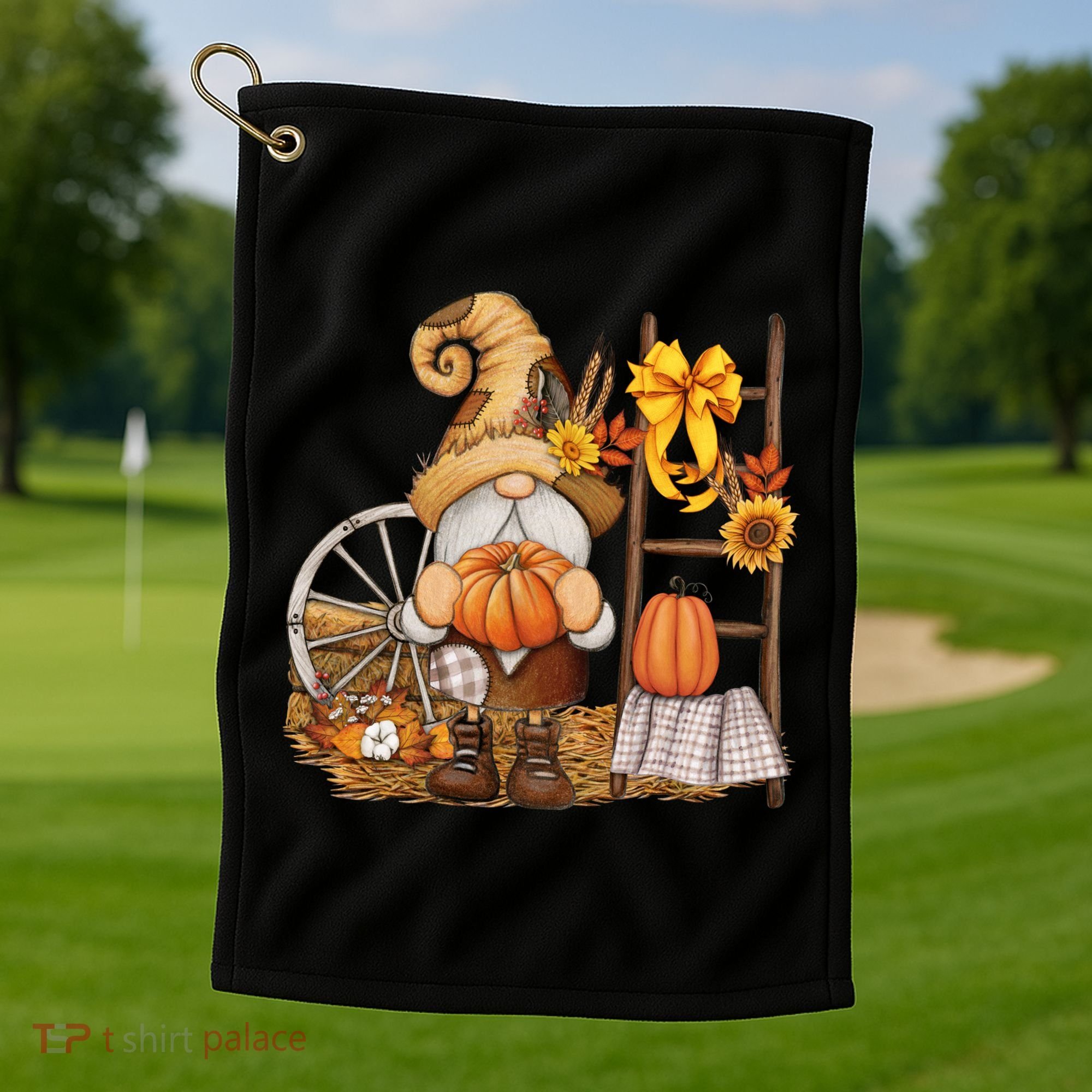 Autumn Fall Season Gnome Pumpkin Floral Golf Towel