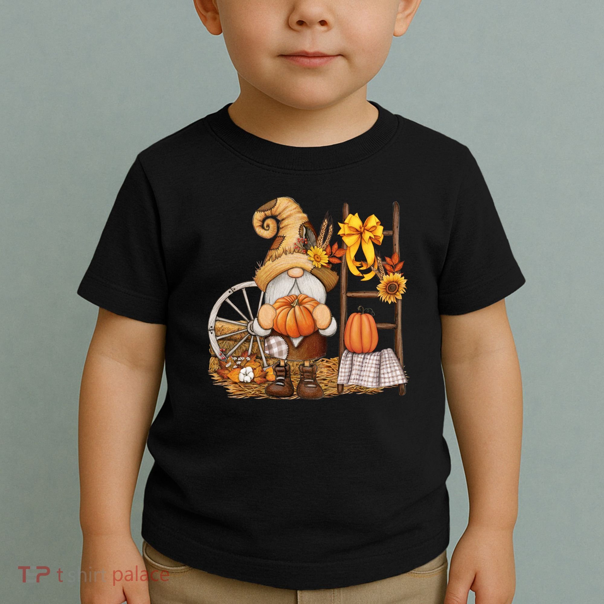Autumn Fall Season Gnome Pumpkin Floral Toddler T-Shirt