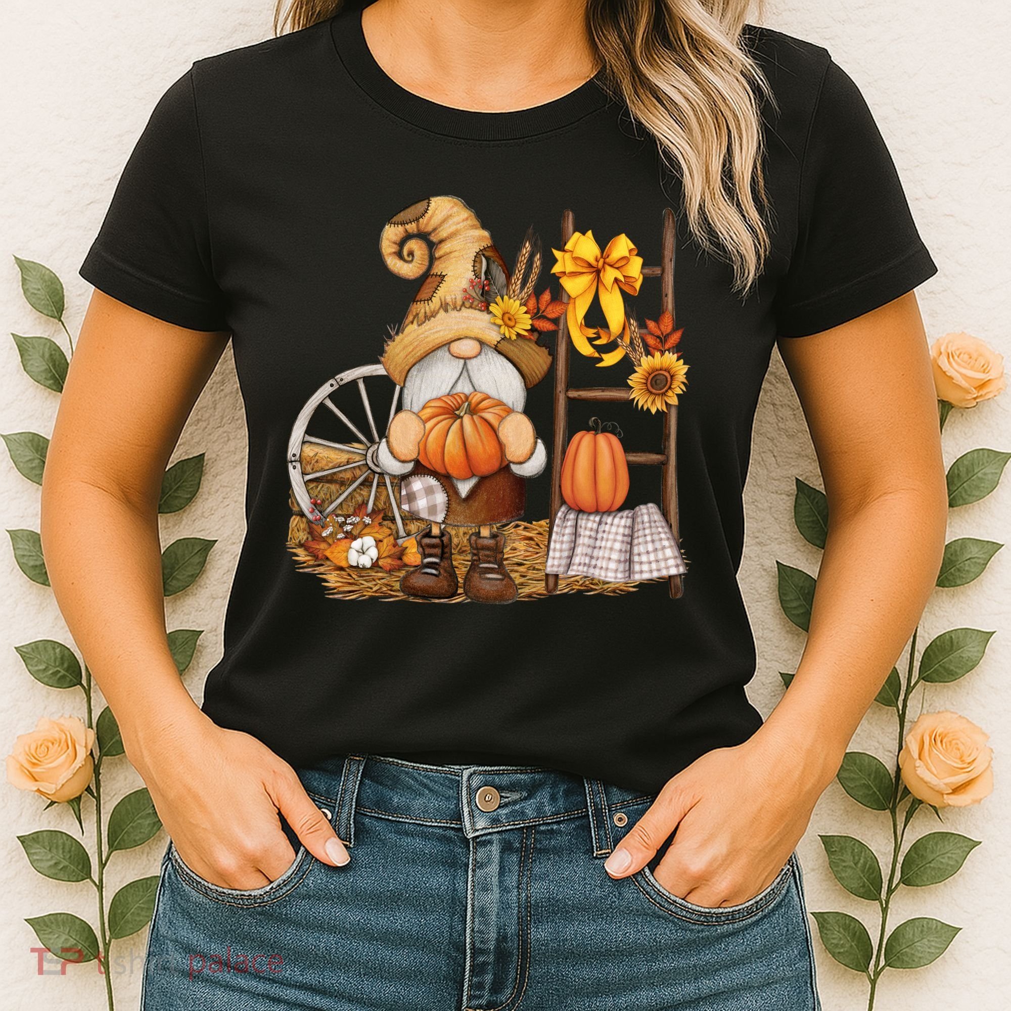 Autumn Fall Season Gnome Pumpkin Floral Women's T-Shirt
