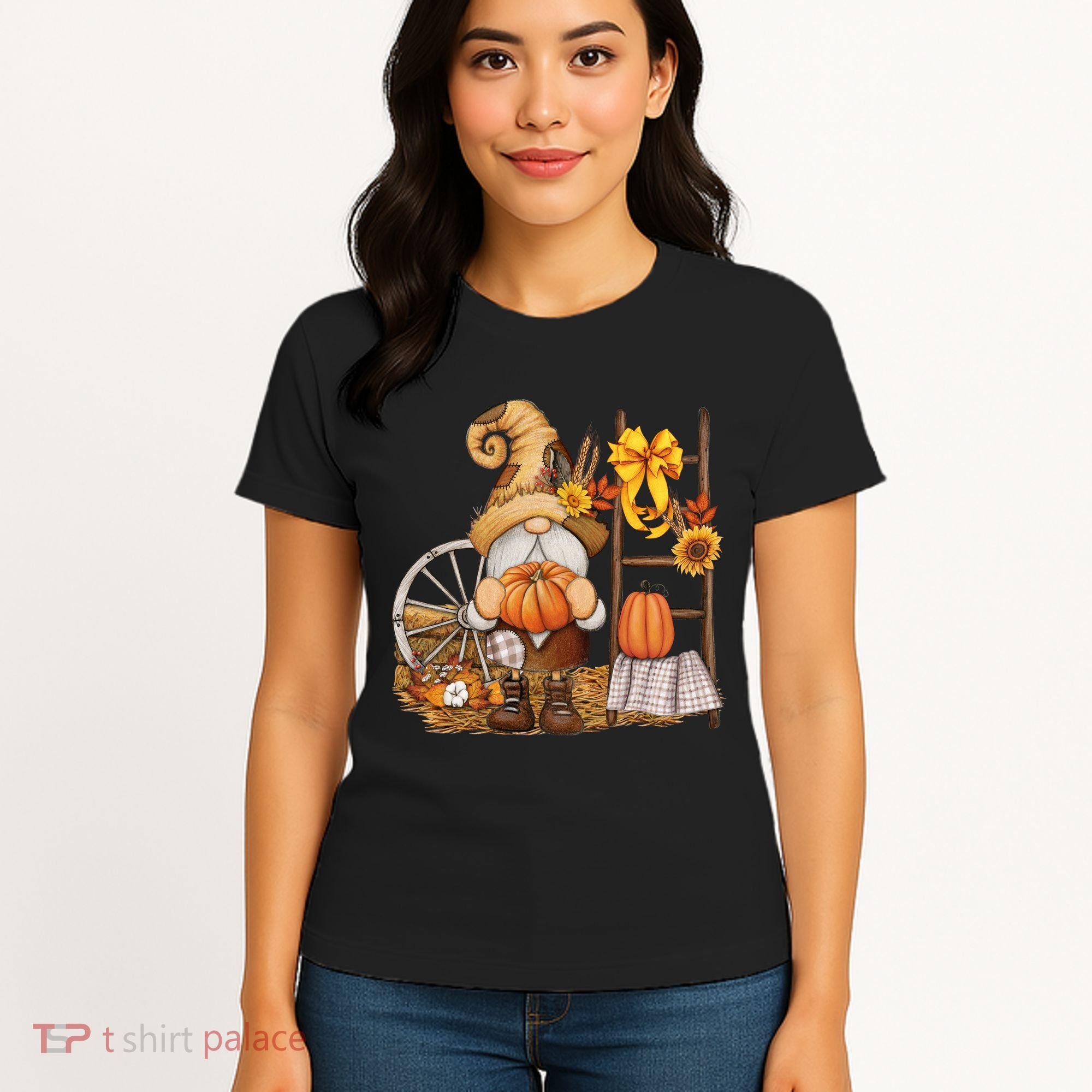 Autumn Fall Season Gnome Pumpkin Floral Women's T-Shirt