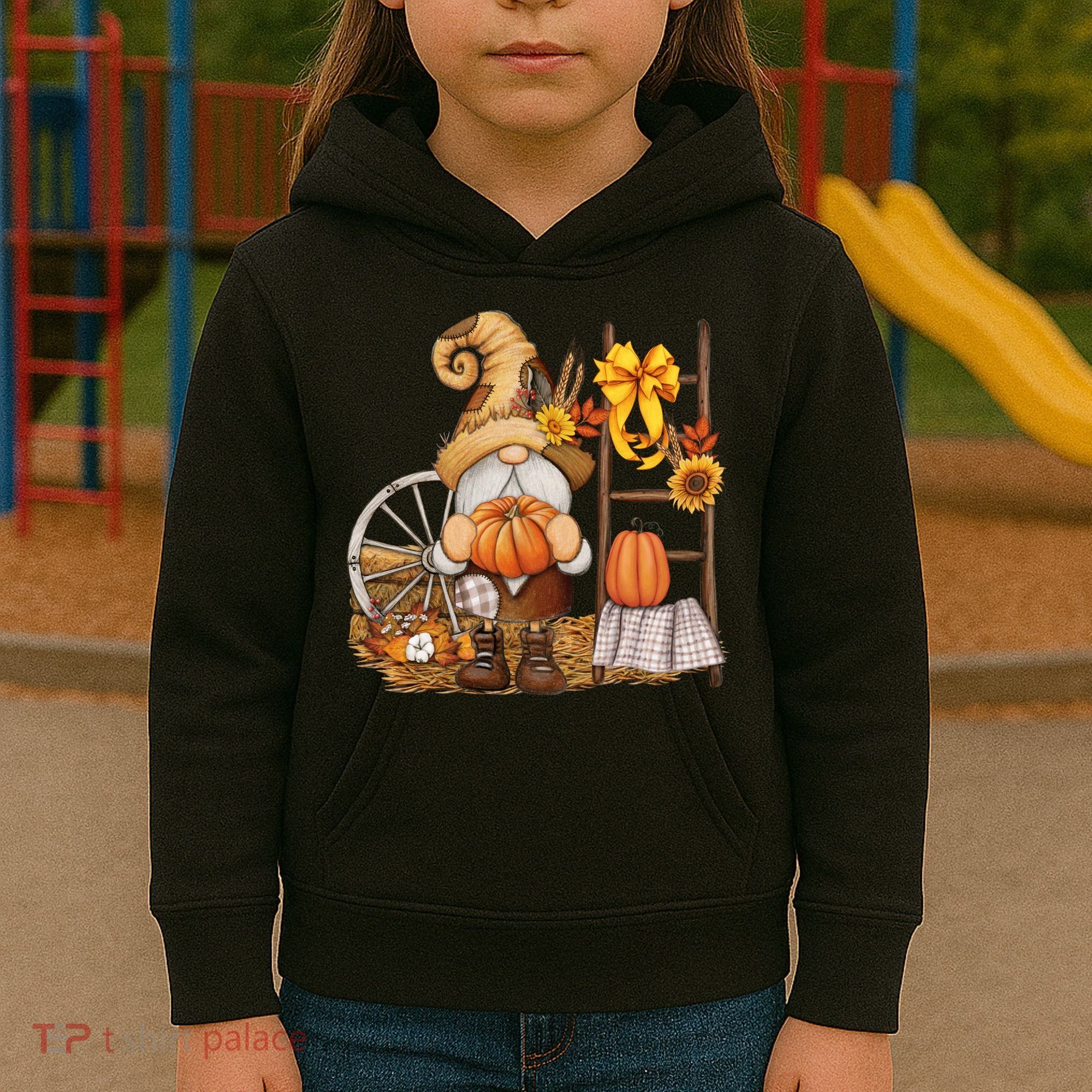 Autumn Fall Season Gnome Pumpkin Floral Kids Hoodie