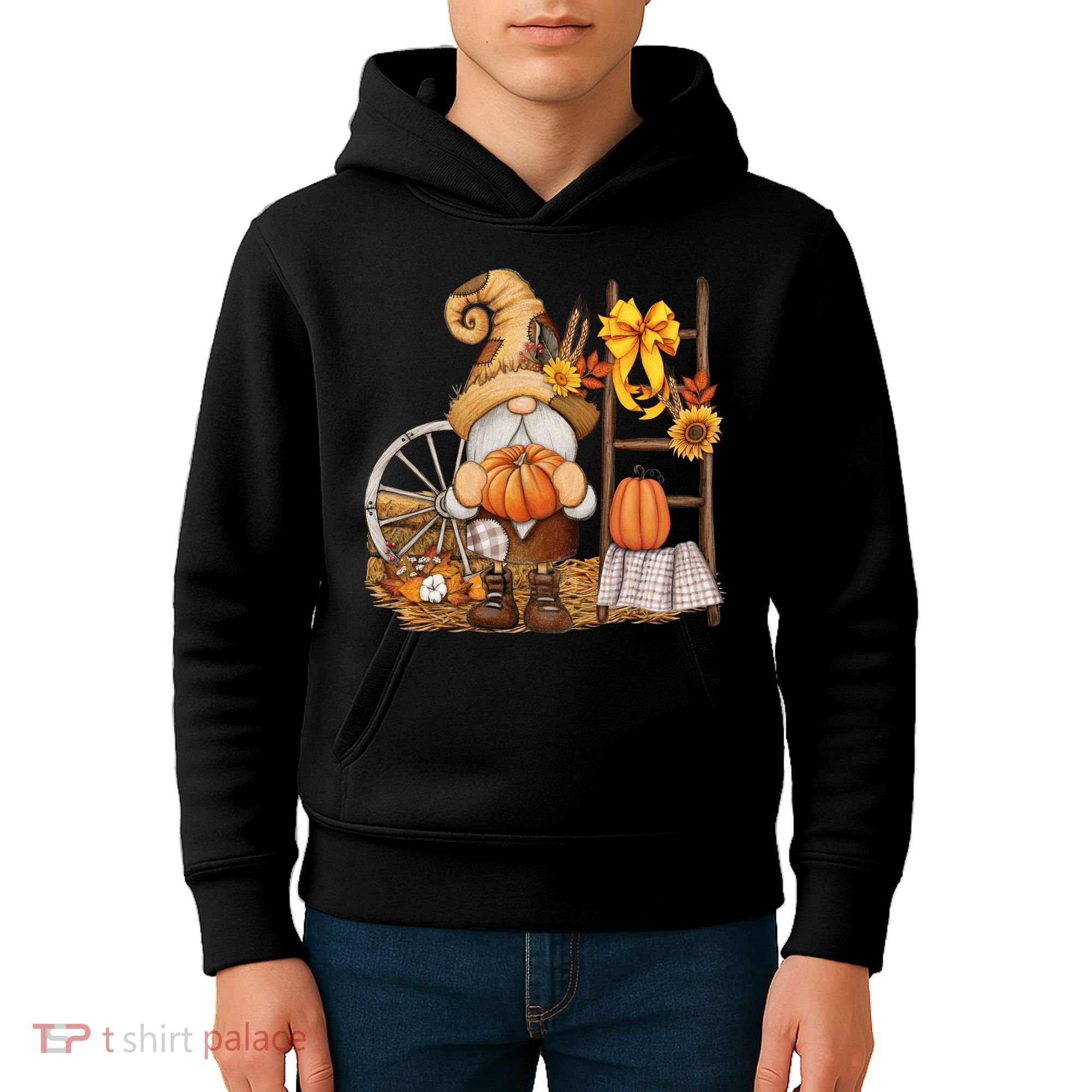 Autumn Fall Season Gnome Pumpkin Floral Kids Hoodie