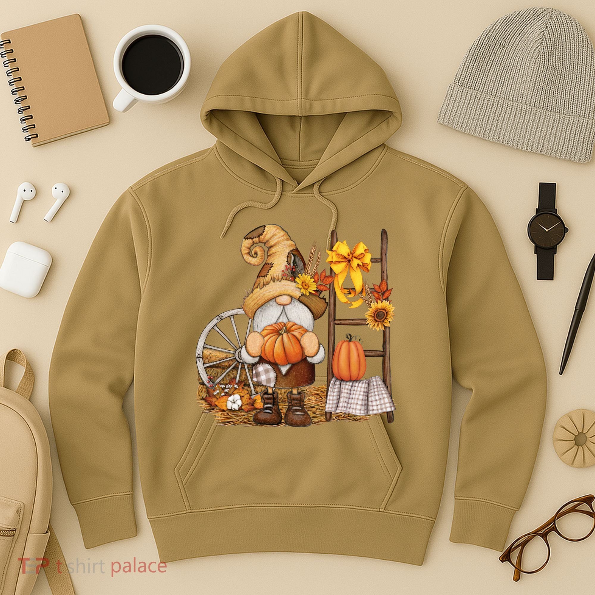 Autumn Fall Season Gnome Pumpkin Floral Hoodie