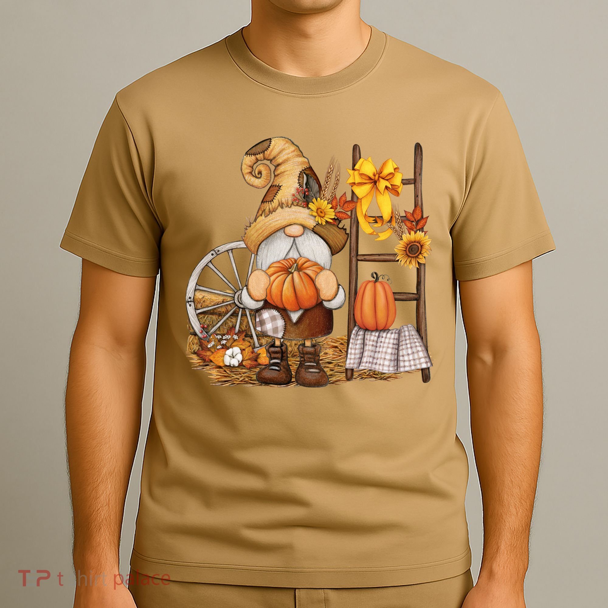 Autumn Fall Season Gnome Pumpkin Floral T-Shirt