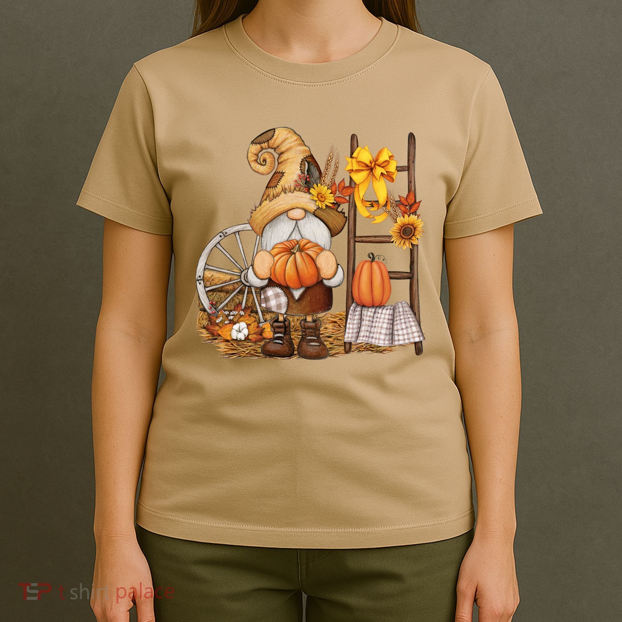 Autumn Fall Season Gnome Pumpkin Floral T-Shirt