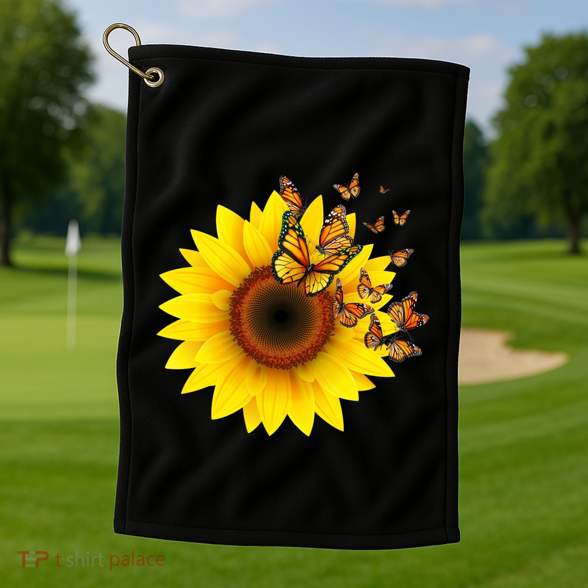 Autumn Fall Sunflower Butterflies Golf Towel