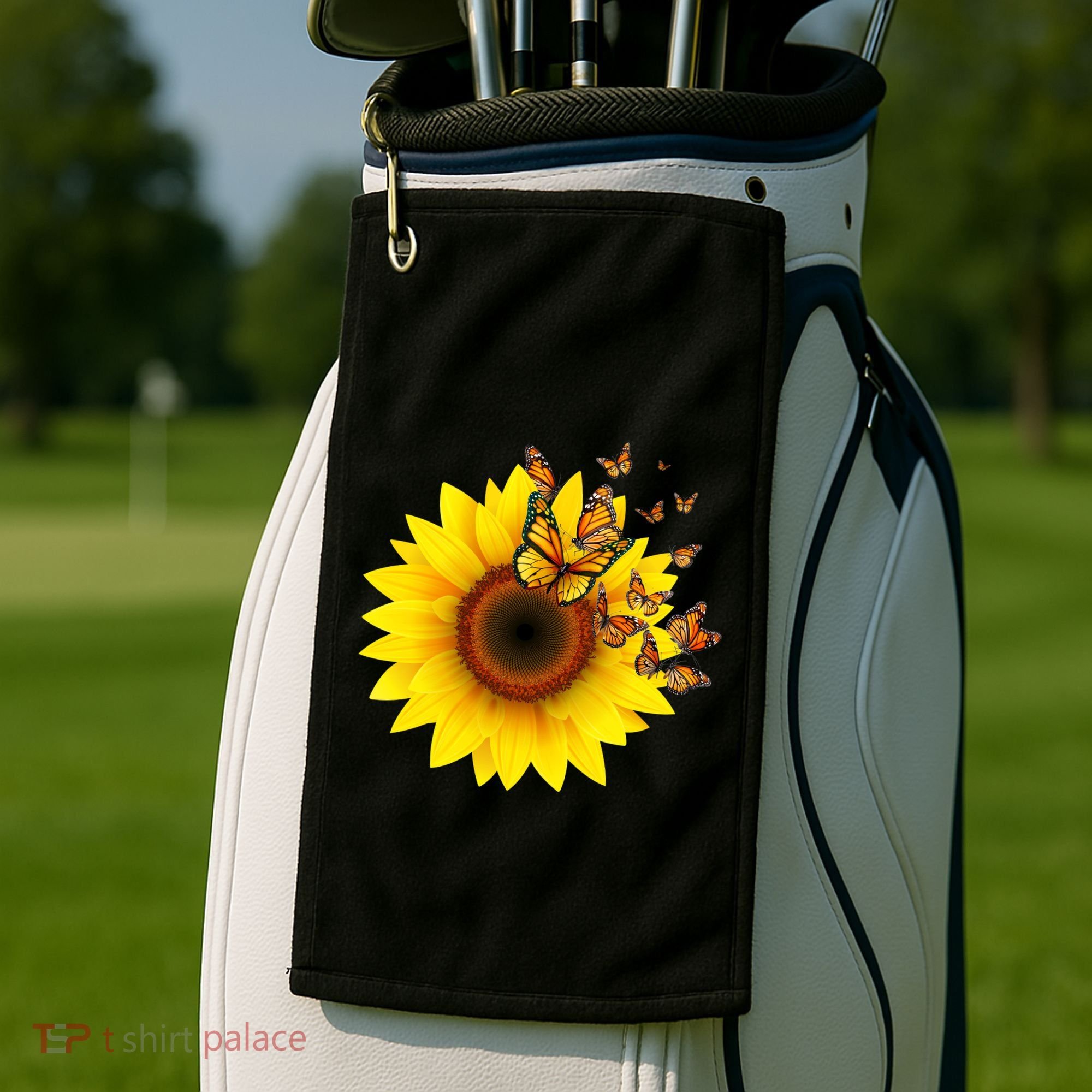 Autumn Fall Sunflower Butterflies Golf Towel