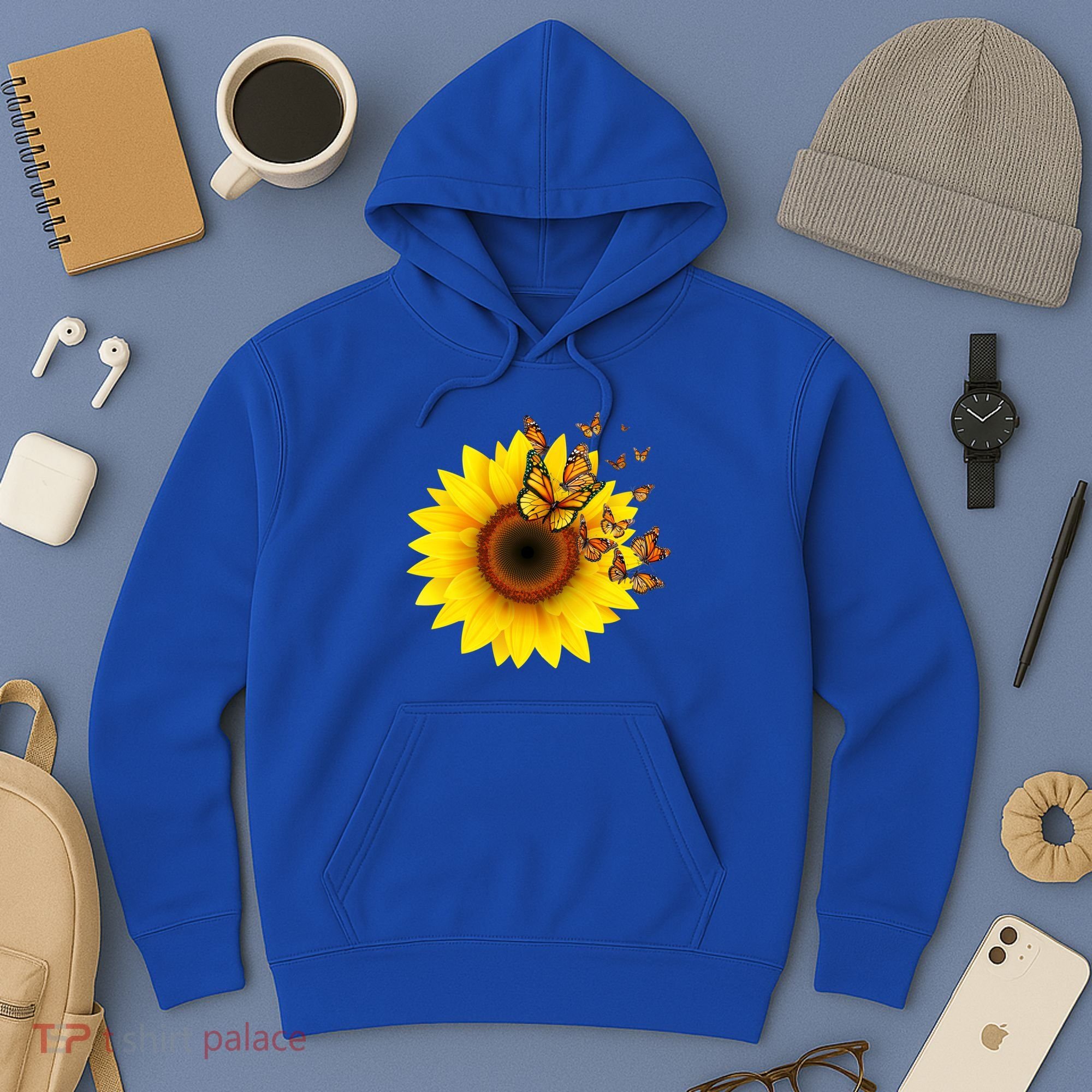Autumn Fall Sunflower Butterflies Hoodie