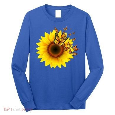 Autumn Fall Sunflower Butterflies Long Sleeve Shirt