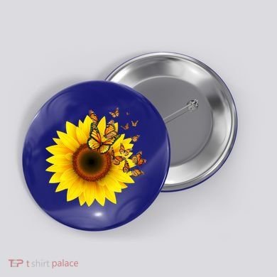 Autumn Fall Sunflower Butterflies Button