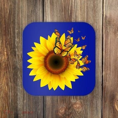 Autumn Fall Sunflower Butterflies Coaster