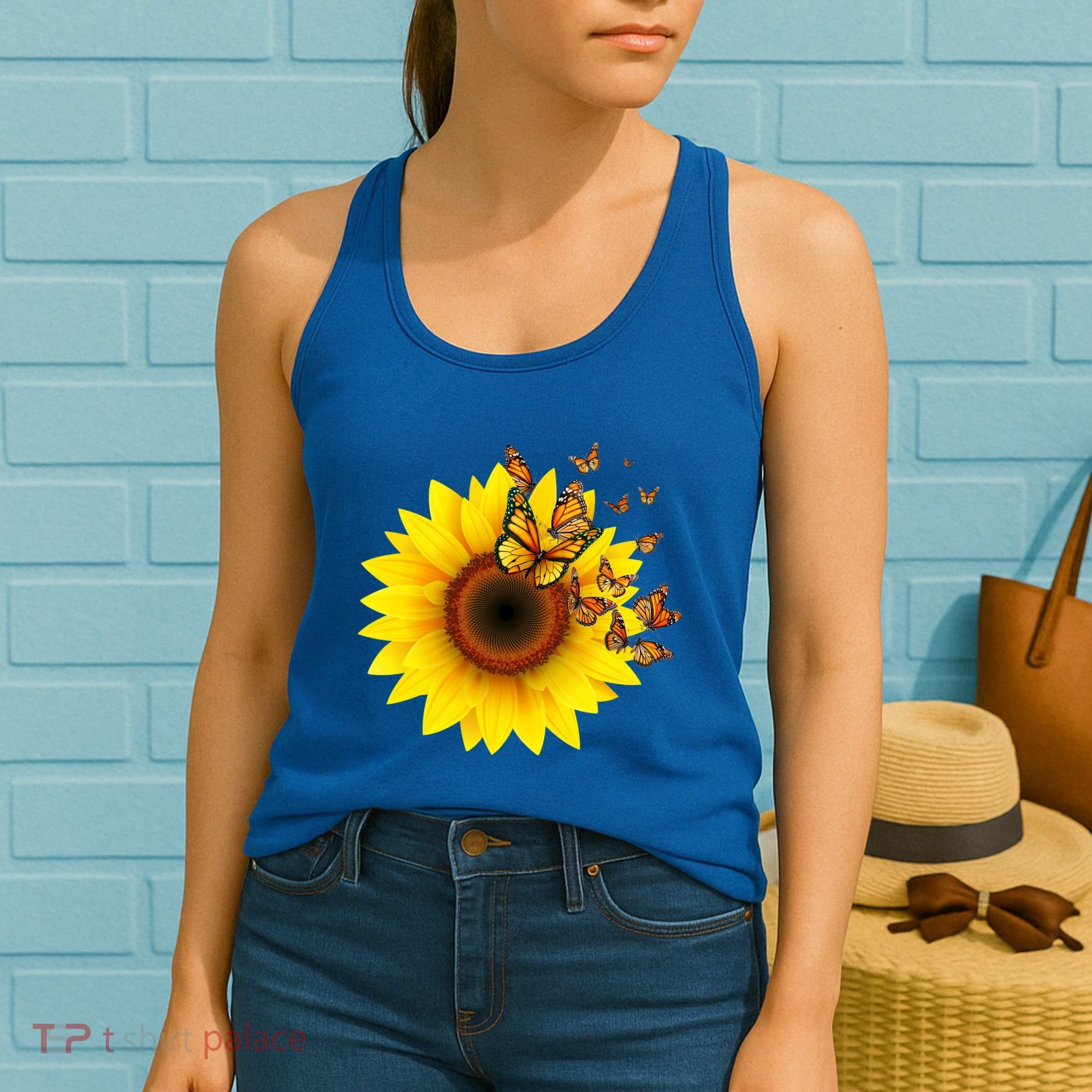 Autumn Fall Sunflower Butterflies Women's Tank Top