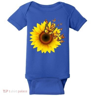 Autumn Fall Sunflower Butterflies Baby Bodysuit