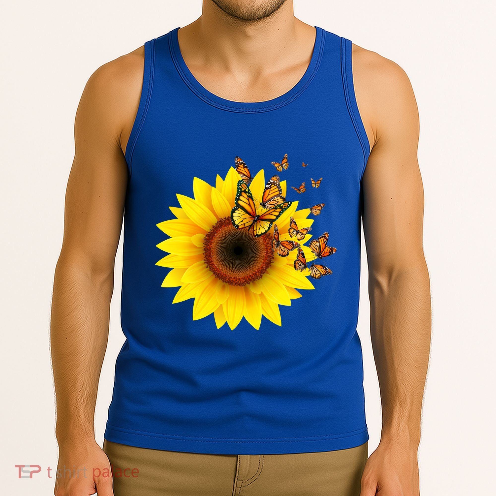 Autumn Fall Sunflower Butterflies Tank Top