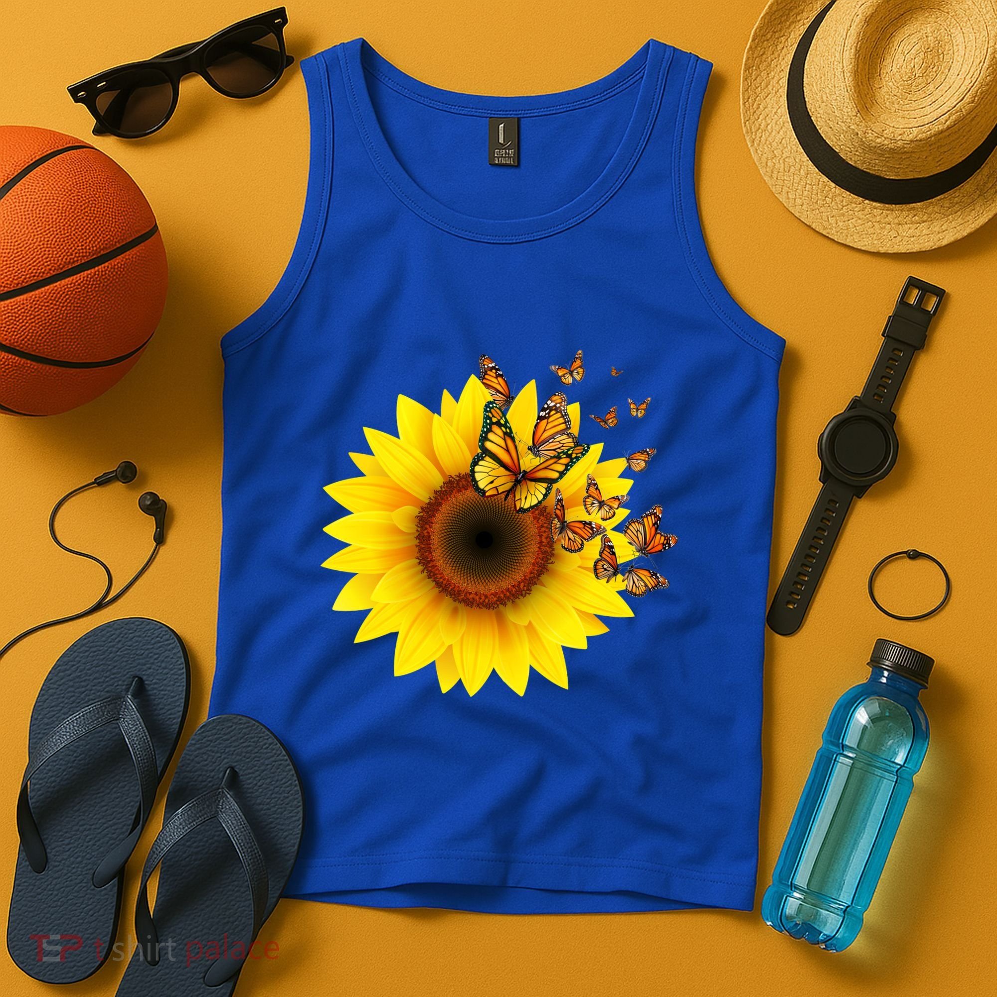Autumn Fall Sunflower Butterflies Tank Top