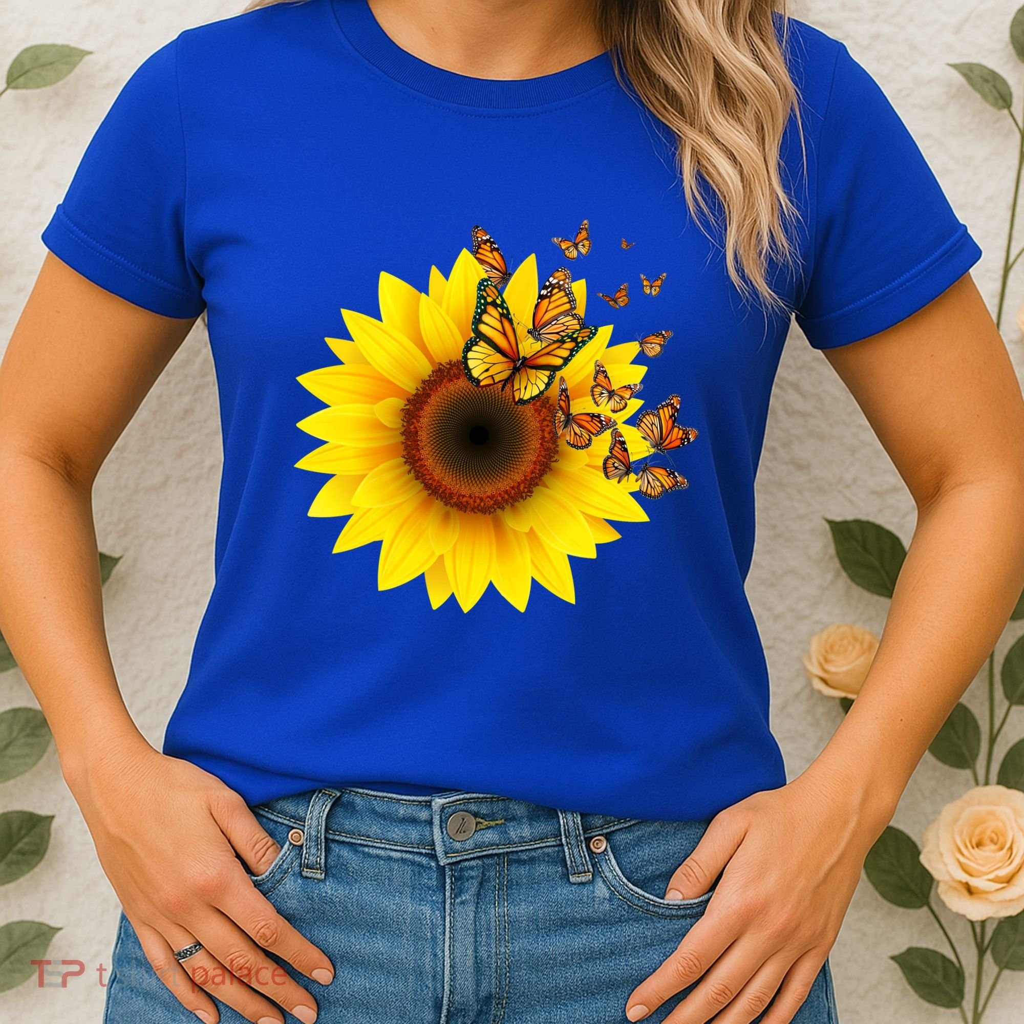 Autumn Fall Sunflower Butterflies Women's T-Shirt