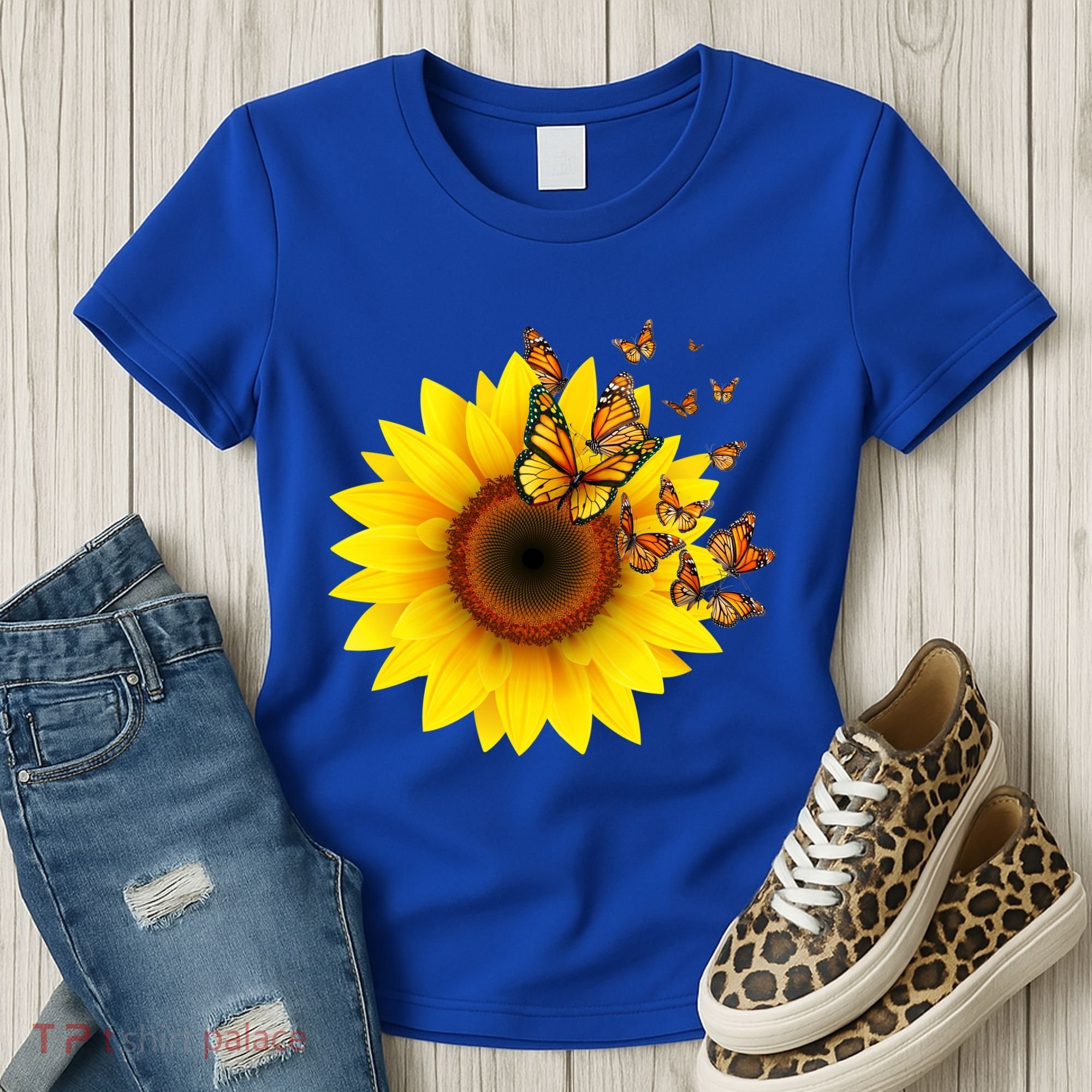 Autumn Fall Sunflower Butterflies Women's T-Shirt
