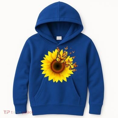 Autumn Fall Sunflower Butterflies Kids Hoodie
