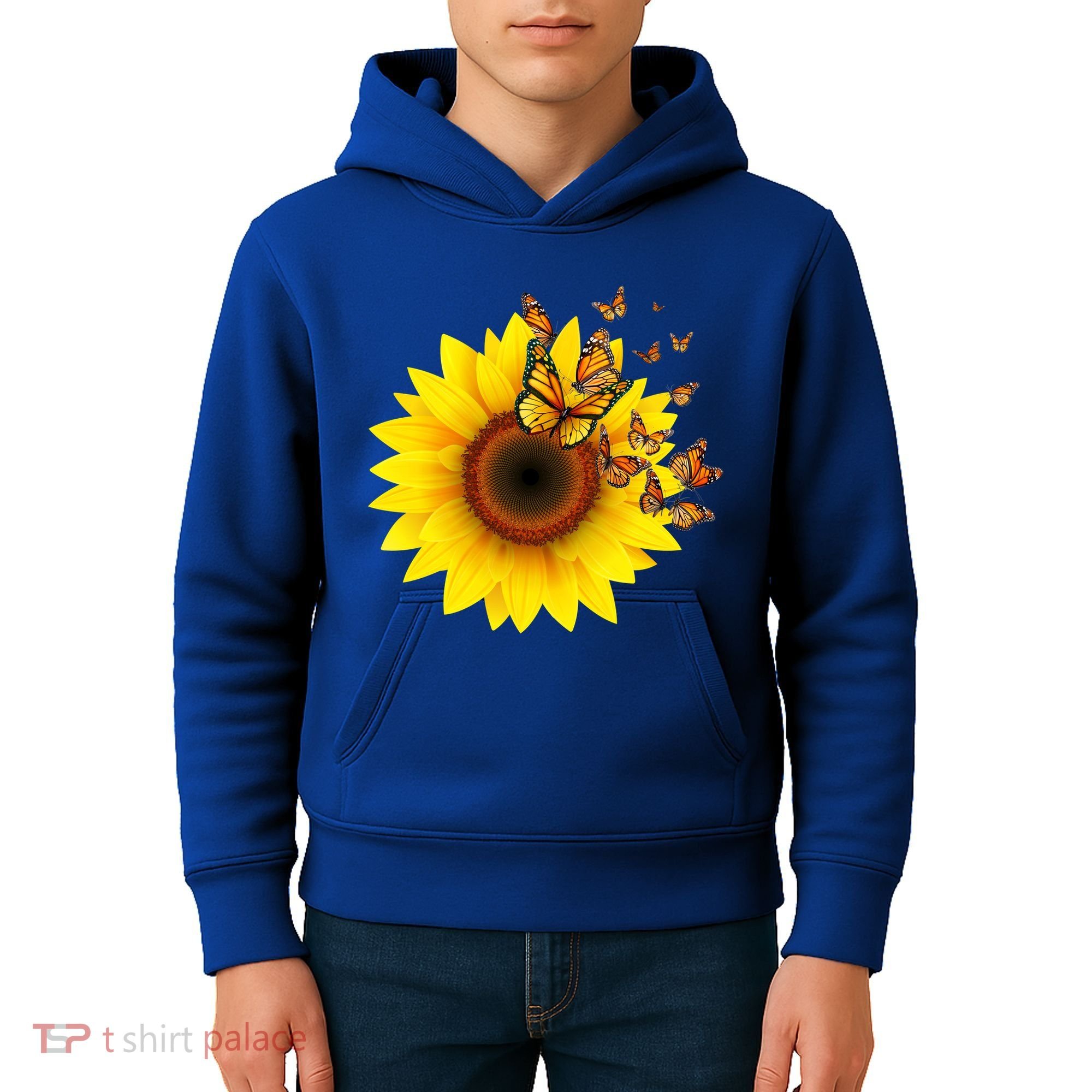 Autumn Fall Sunflower Butterflies Kids Hoodie