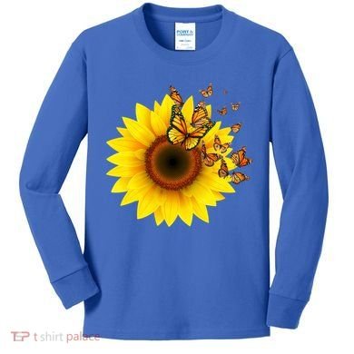 Autumn Fall Sunflower Butterflies Kids Long Sleeve Shirt