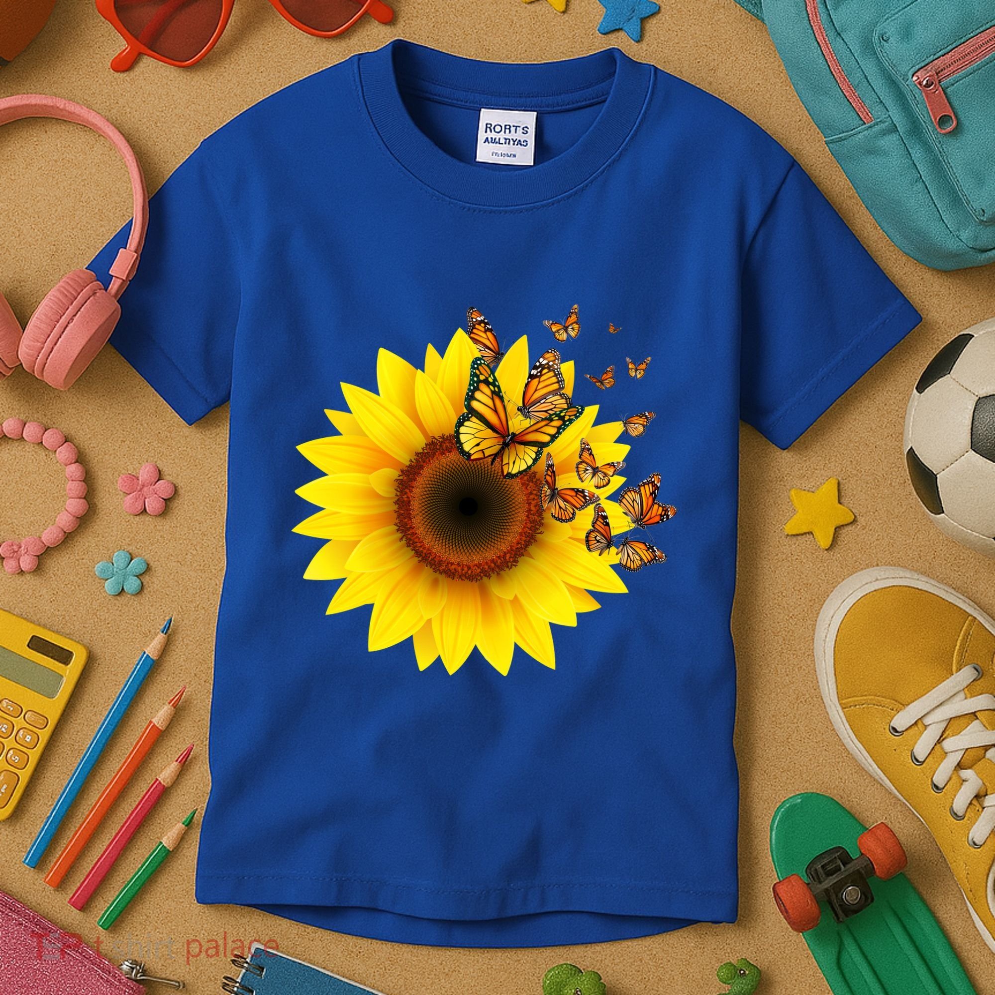 Autumn Fall Sunflower Butterflies Kids T-Shirt