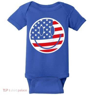 American Flag Smile Vintage Face Baby Bodysuit