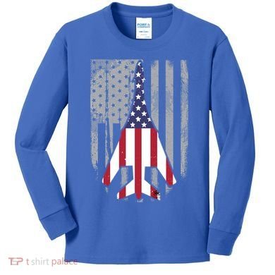 Air Force Supersonic Bgreat Gift1 Bomber Jet American Flag Squadron Gift Kids Long Sleeve Shirt