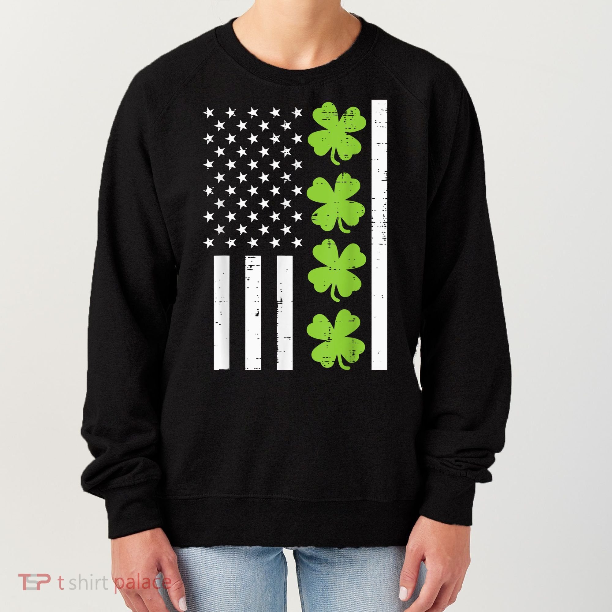 American Flag Shamrock St Patricks Day, St Patricks Day, Funny St Patricks Day, Women's Sweatshirt