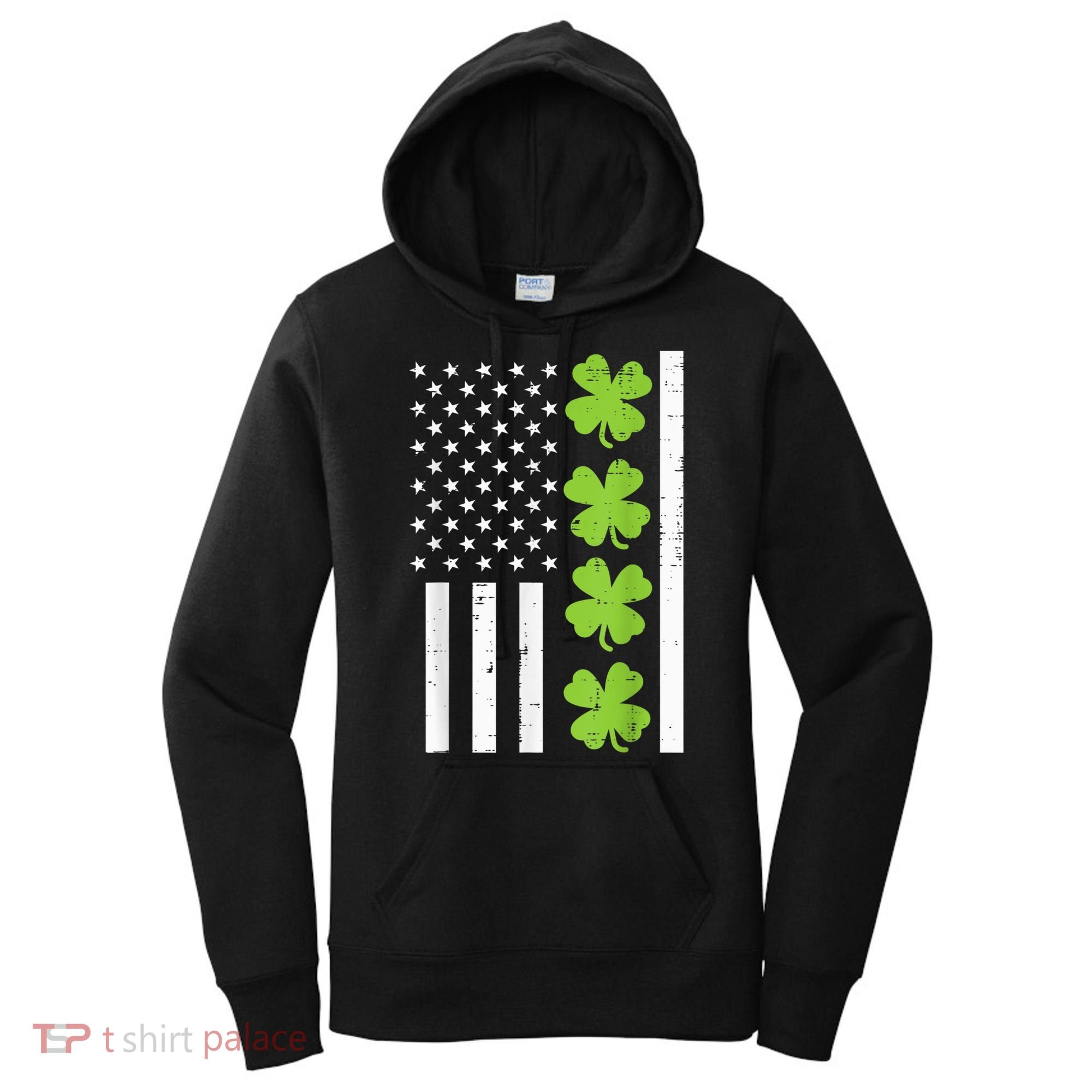 American Flag Shamrock St Patricks Day, St Patricks Day, Funny St Patricks Day, Women's Hoodie