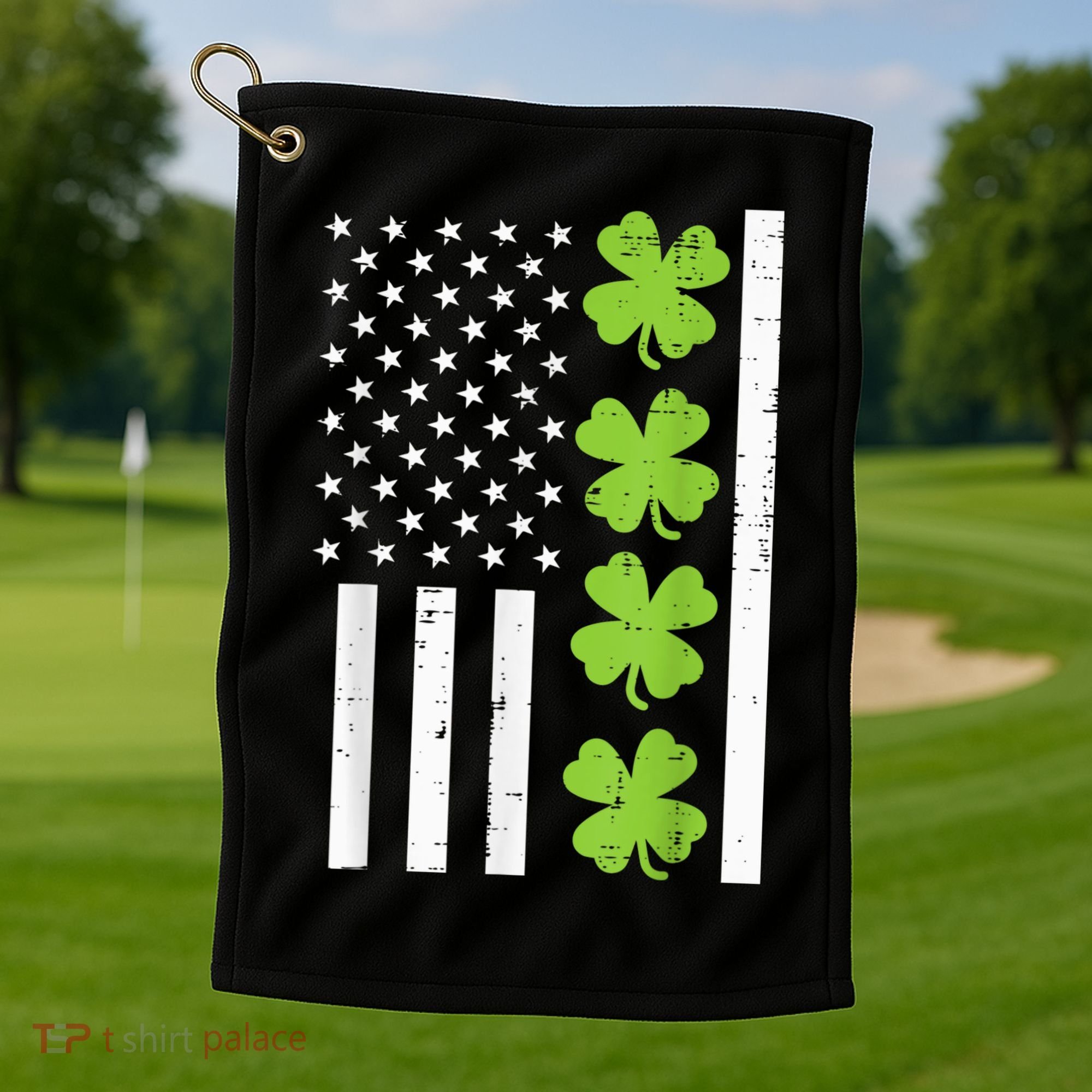 American Flag Shamrock St Patricks Day, St Patricks Day, Funny St Patricks Day, Golf Towel