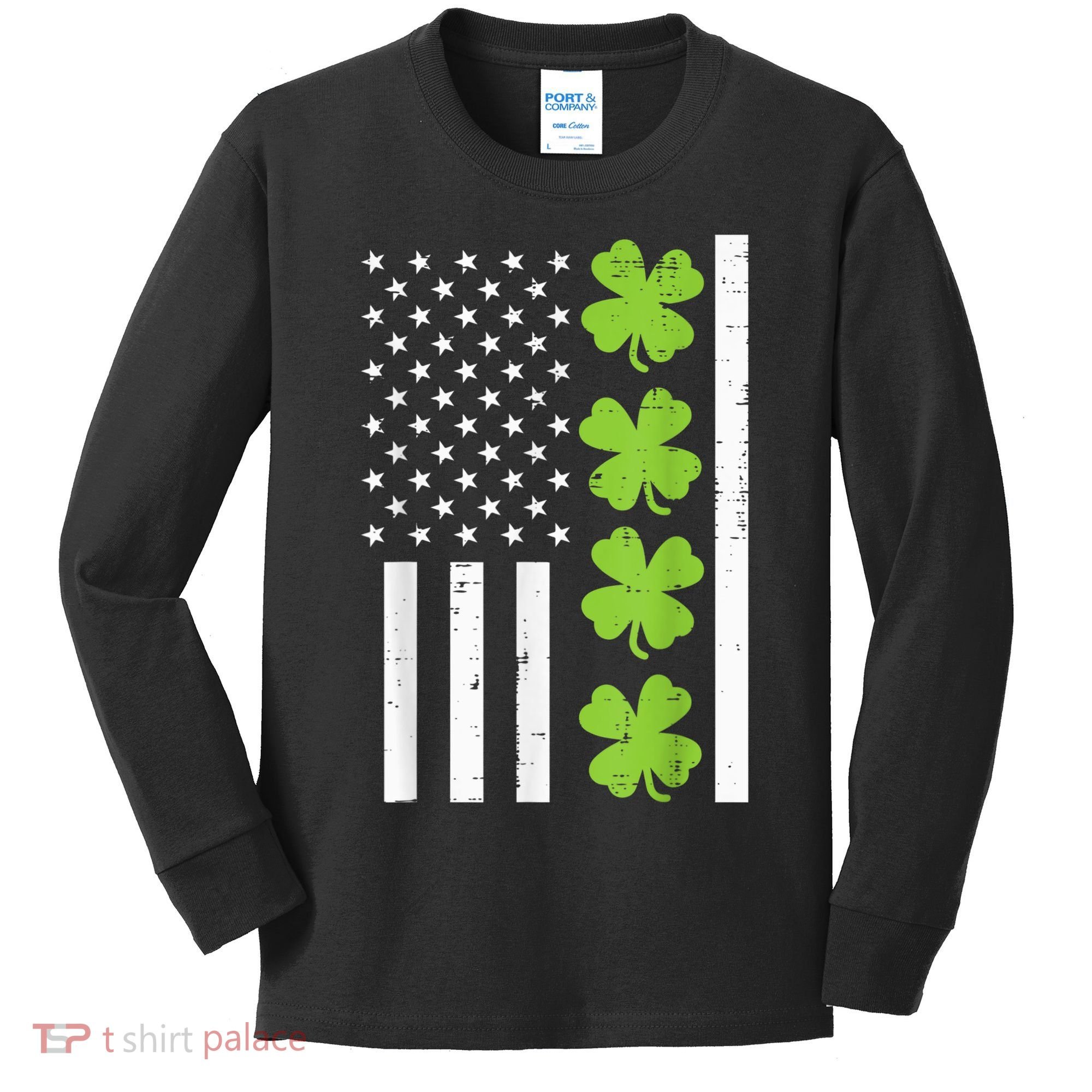 American Flag Shamrock St Patricks Day, St Patricks Day, Funny St Patricks Day, Kids Long Sleeve Shirt
