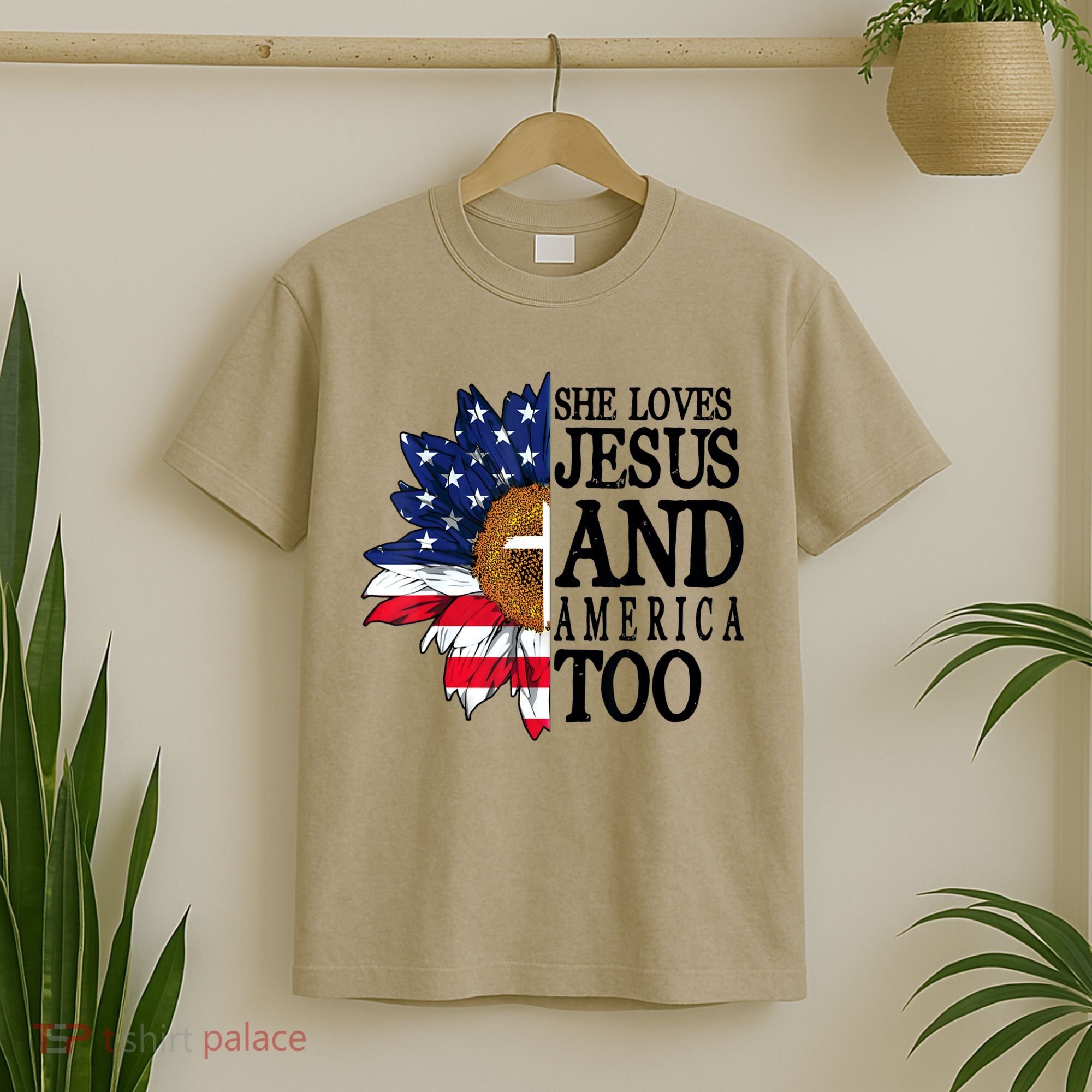 American Flag Sunflower She Loves Jesus And America Too T-Shirt